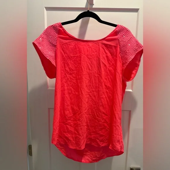 Express Coral Sequin Sleeve Blouse - Picture 2 of 4